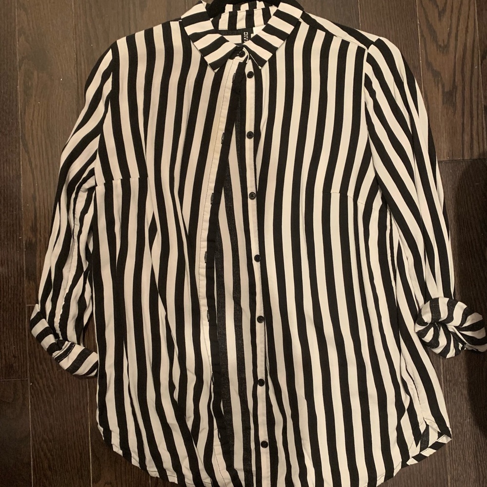 black & white striped button-up